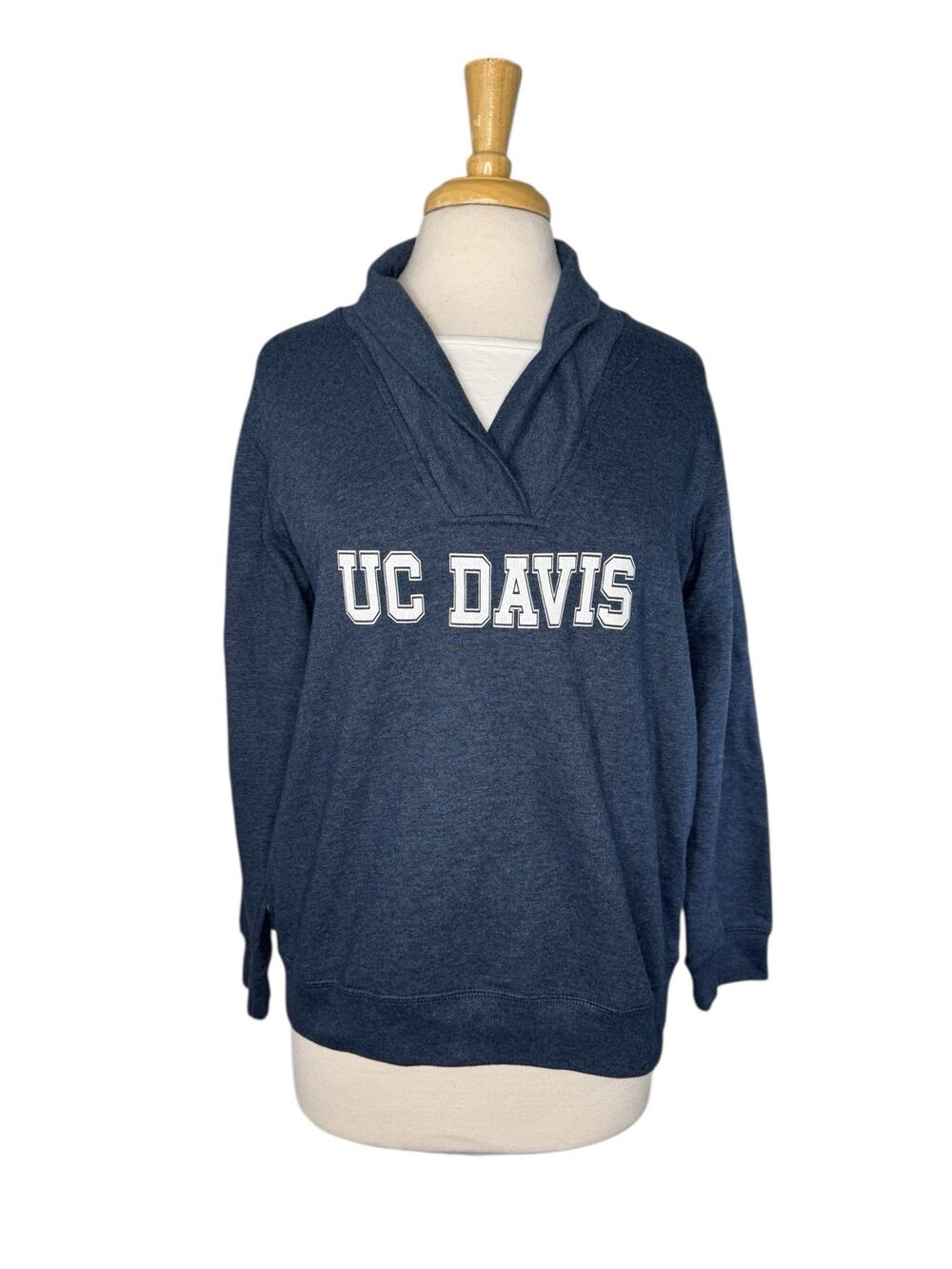 UC DAVIS Shawl Collar Womens Lightweight Sweatshirt Size Large Blue White